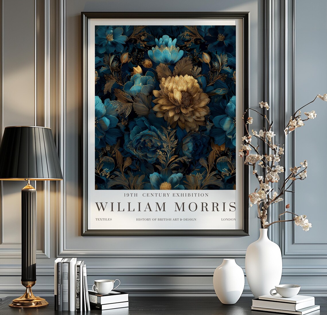 William Morris Prints Blue Exhibition Print Navy Poster Vintage Wall Art Textiles