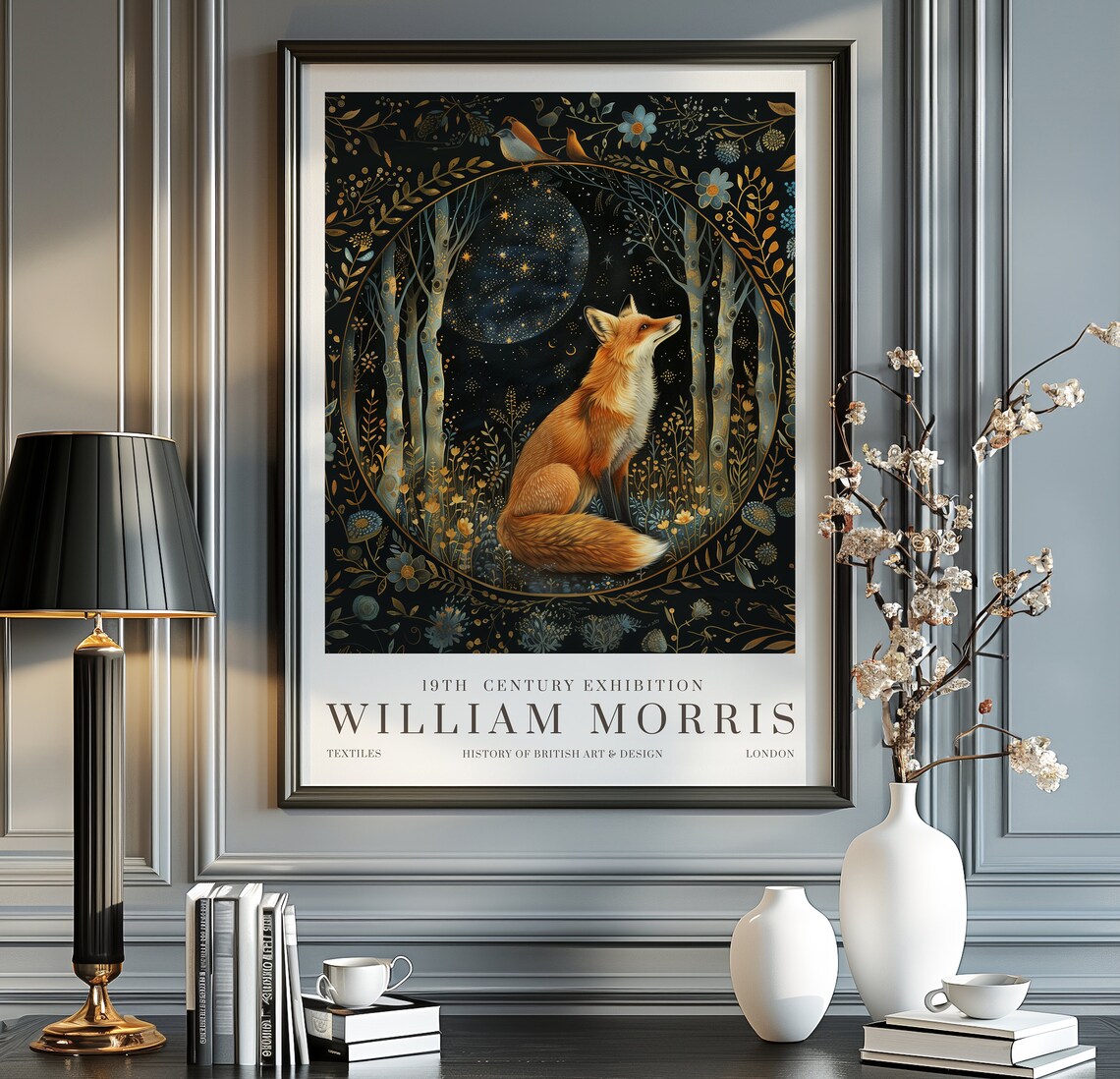 William Morris Moon Stars Vintage Poster, Fox