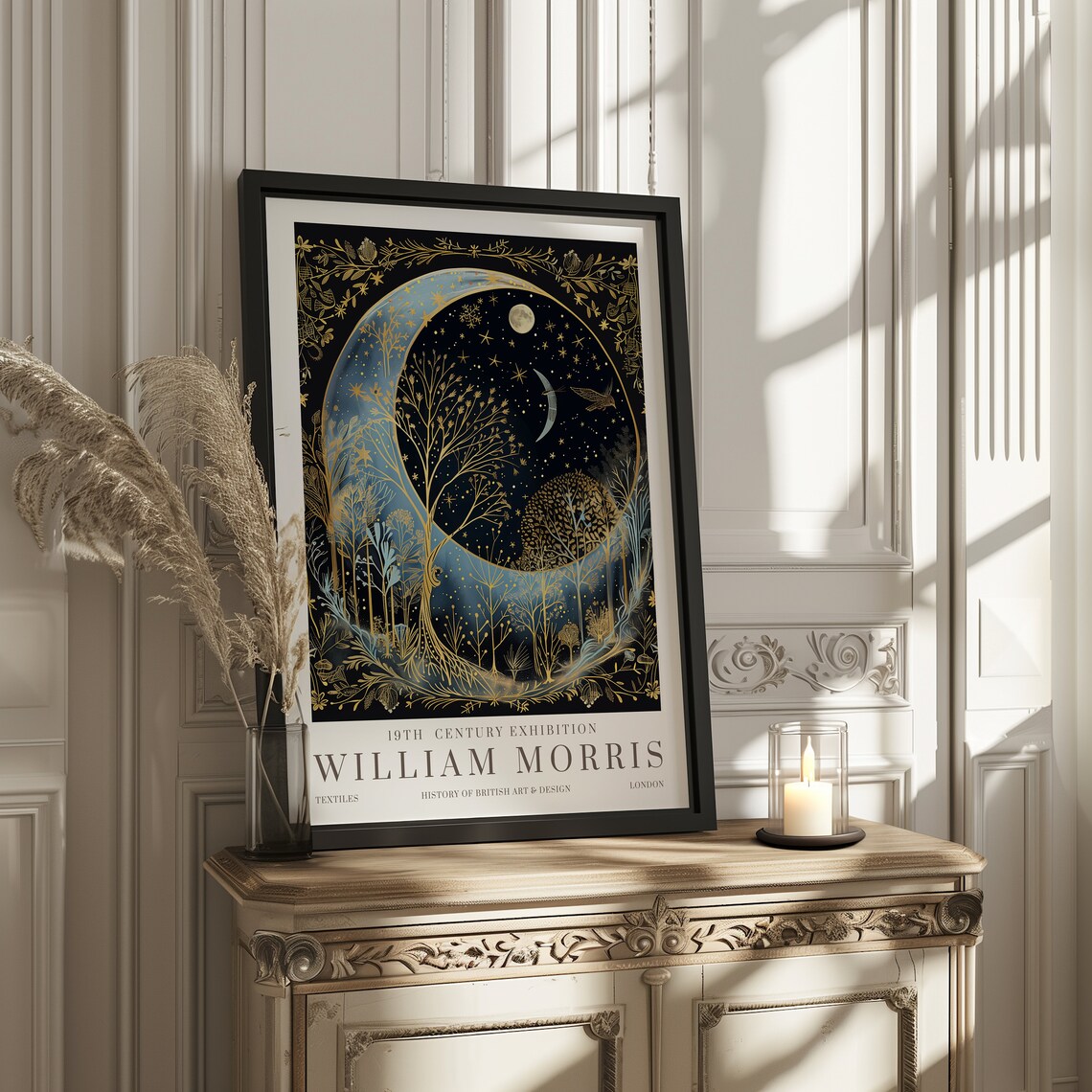 William Morris Moon Stars Vintage Exhibition Poster
