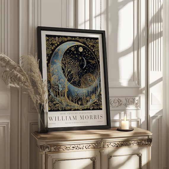 William Morris Moon Stars Vintage Exhibition Poster