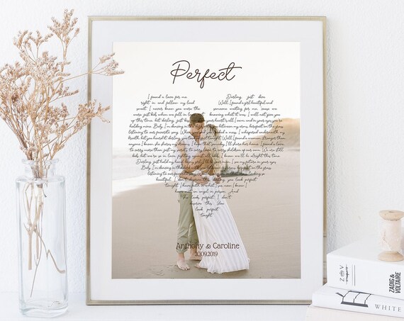 Perfect Ed Sheeran Heart Shaped Lyrics Beach Wedding Photo Poster