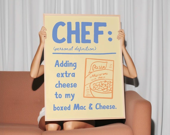 Chef Wall Art Retro Food Poster Hand Drawn Food Illustration Mac And Cheese Print Funny Kitchen Wall Art Dorm Room Decor