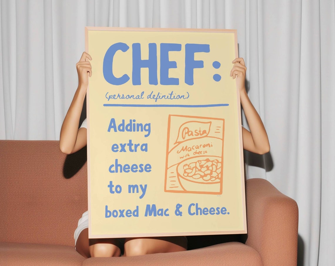 Yellow Chef Definition Mac And Cheese Box Retro Kitchen Print