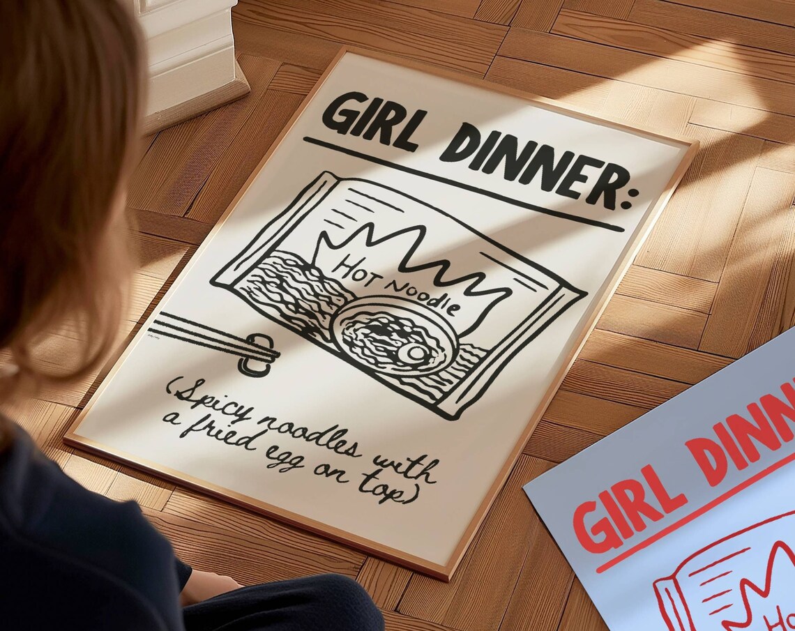 Cream Black Girl Dinner Spicy Hot Noodle Packet Hand Drawn Print - Image 2