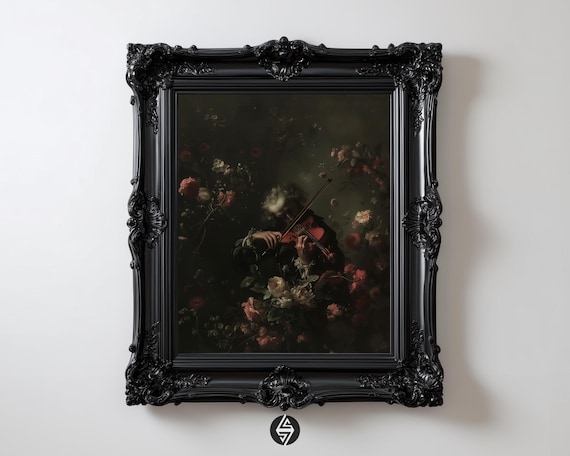 Baroque Violinist In Bloom Art Print, Dark Academia
