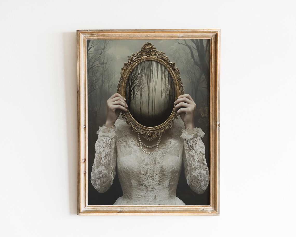 Victorian Woman With Mirror, Dark Academia Art Print