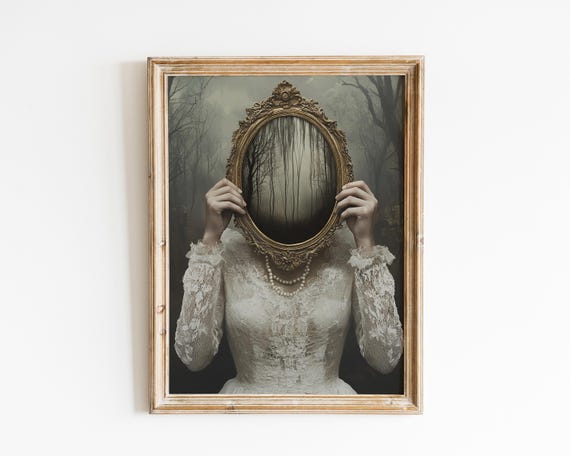 Victorian Woman With Mirror, Dark Academia Art Print