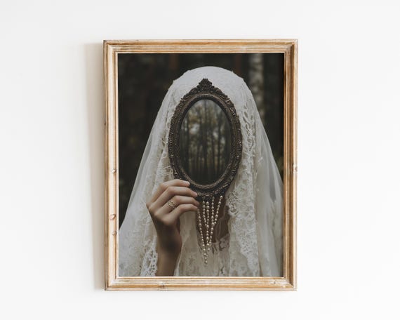 Victorian Woman With Mirrorbaroque Wall Art Dark Academia Decorrenaissance Prints Moody Antique Artdagger Printaltered Print