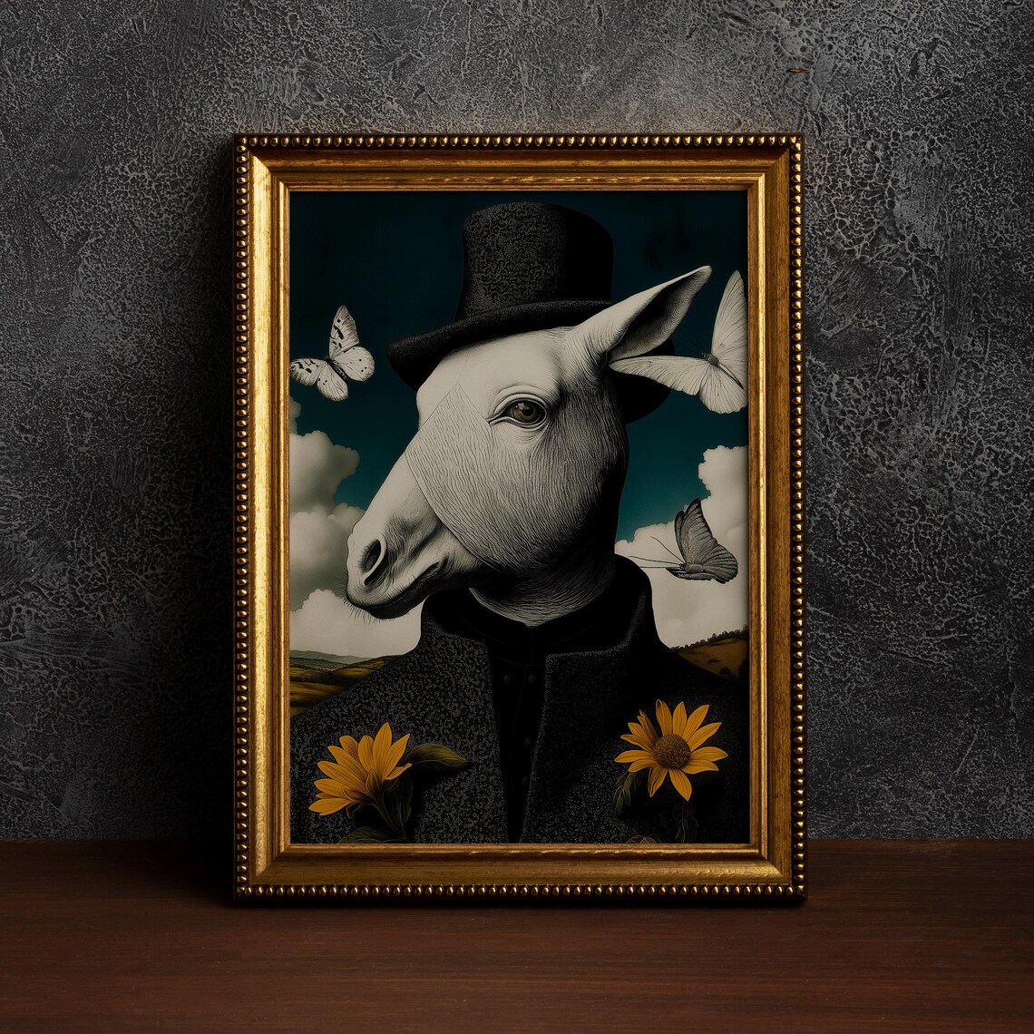 Surreal Goat In Top Hat Victorian Portrait Butterflies Dark Art Poster