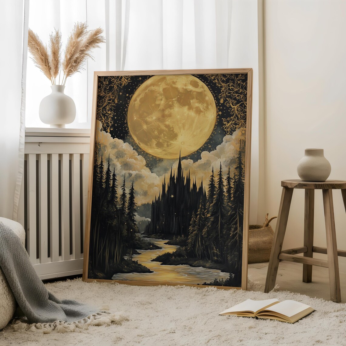 Vintage Celestial Moon Art Print, Dark Academia