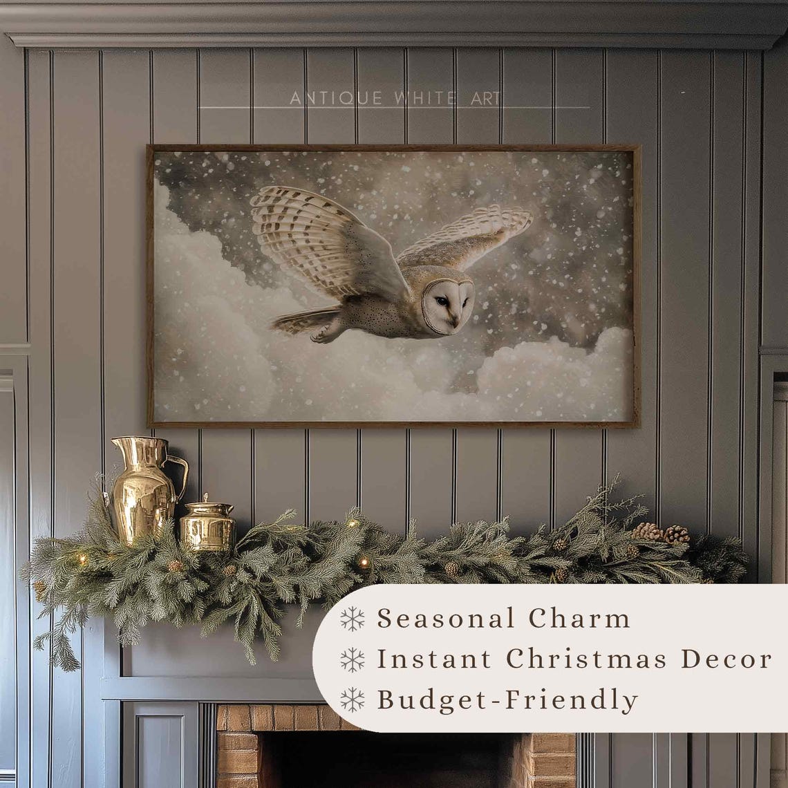 Barn Owl Flying Through Falling Snow Winter Wildlife Wall Art - Image 3