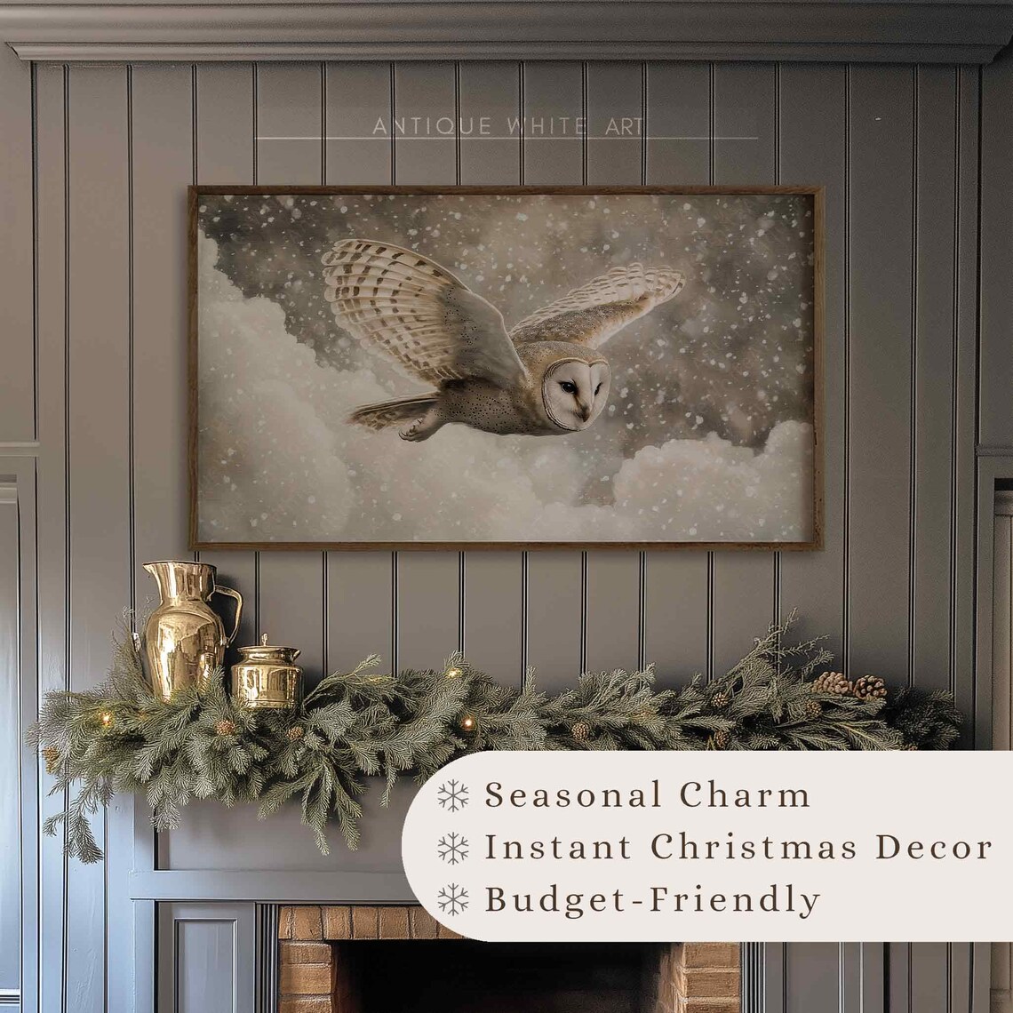 Owl Painting Frame Tv Art Moody Winter Holiday Art Rustic Winter Art For Tv Country Christmas Decor Trendy Winter Frame Tv Wa83 - Image 3