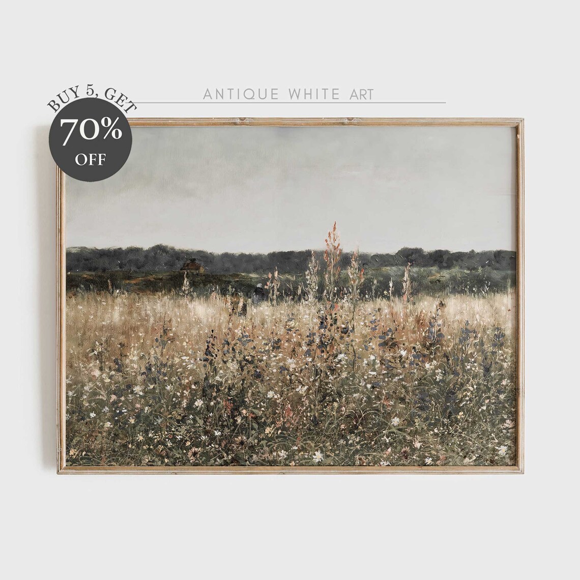 Wildflower Field Landscape Vintage Painting Art Print