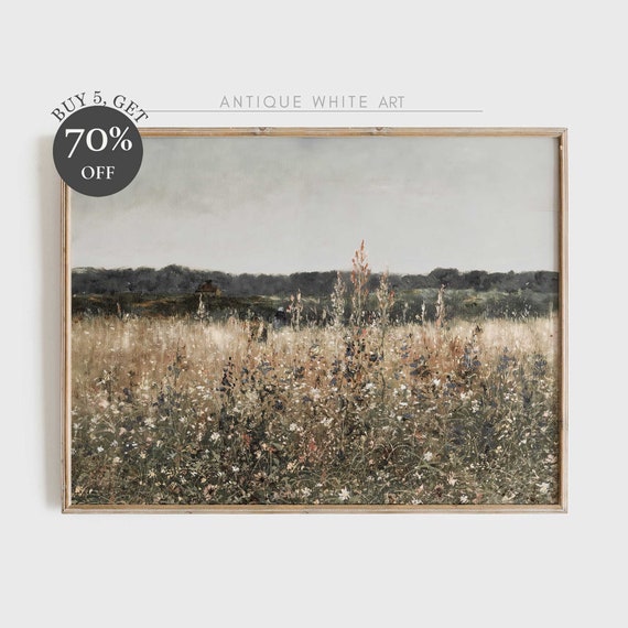 Wildflower Field Landscape Vintage Painting Art Print