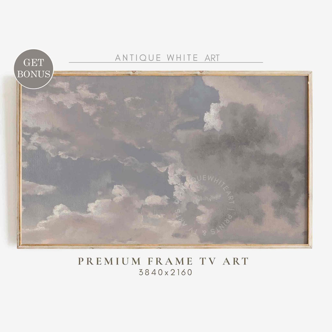 Soft Grey Clouds Sky Painting Neutral Vintage Cloud Art Wall Print