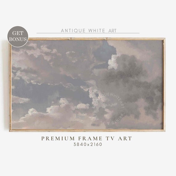 Vintage Frame Tv Art Clouds Painting Neutral Country Farmhouse Art For Tv Warm Tones Decor Frame Tv Tv252
