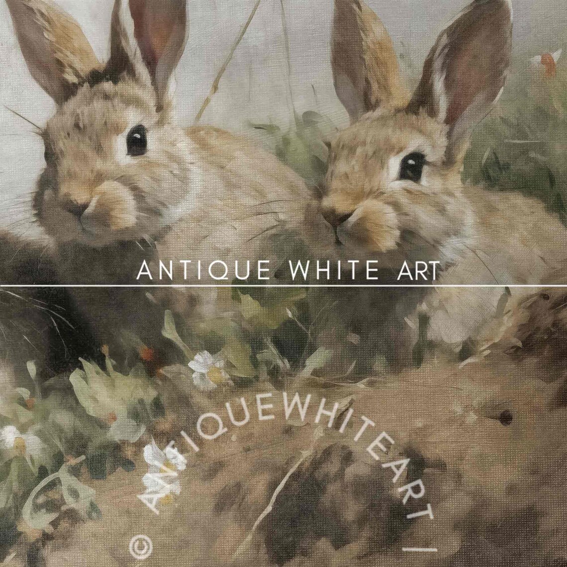 Easter Bunnies Antique Moody Rabbit Animal Print - Image 3