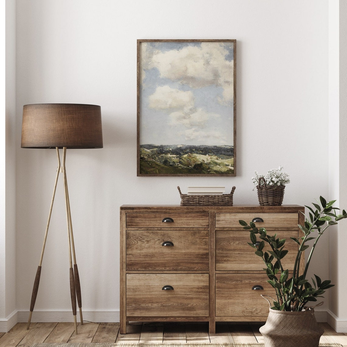 Muted Landscape Print Cloud Painting Rustic Green Wall Art Print Farmhouse Decor A122 - Image 3