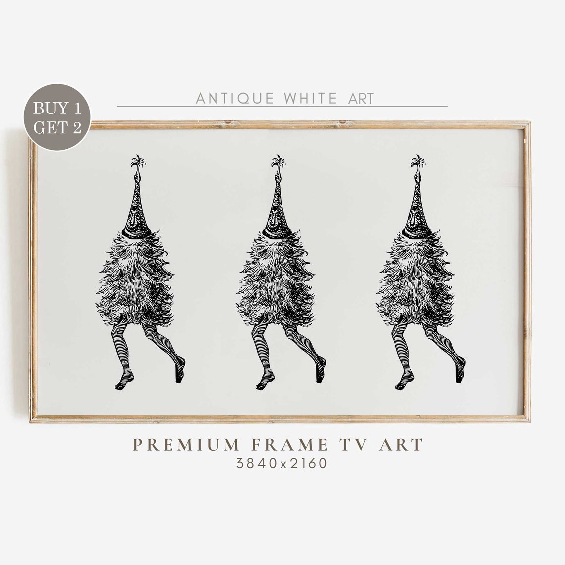 Whimsical Dancing Christmas Trees Vintage Ink Sketch Wall Art Print