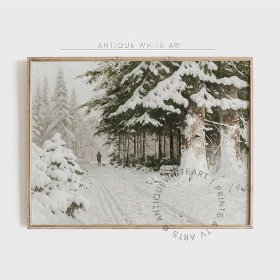 Rustic Winter Christmas Vintage Oil Painting Art Print