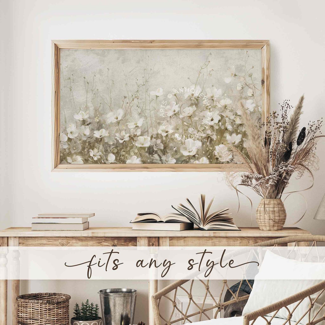 Neutral Floral Frame Tv Art Country Wildflowers White Summer Flowers Painting Farmhouse Frame Tv Art Tv392 - Image 2