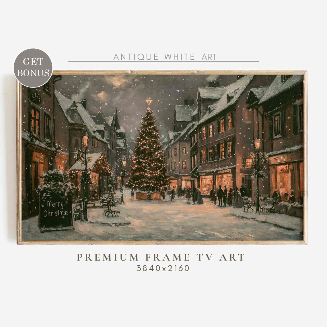 Christmas Tree Farmhouse Vintage Town Art Print