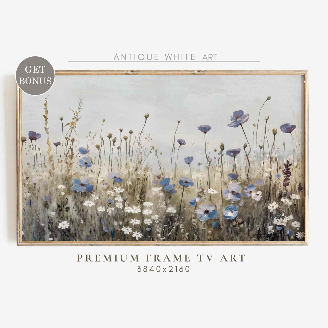 Navy Flowers, Blue Wildflower Field Art Print