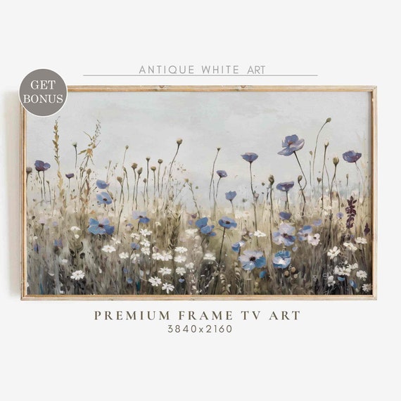Navy Flowers, Blue Wildflower Field Art Print