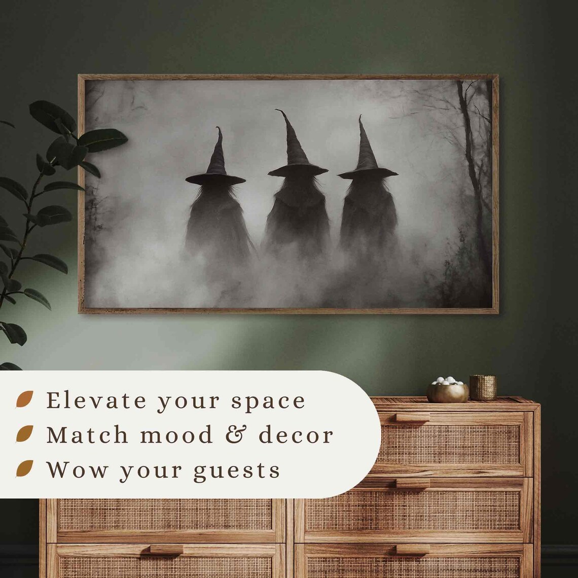 Three Witches Foggy Silhouette Pointed Hats Witchy Halloween Frame Tv Poster - Image 3
