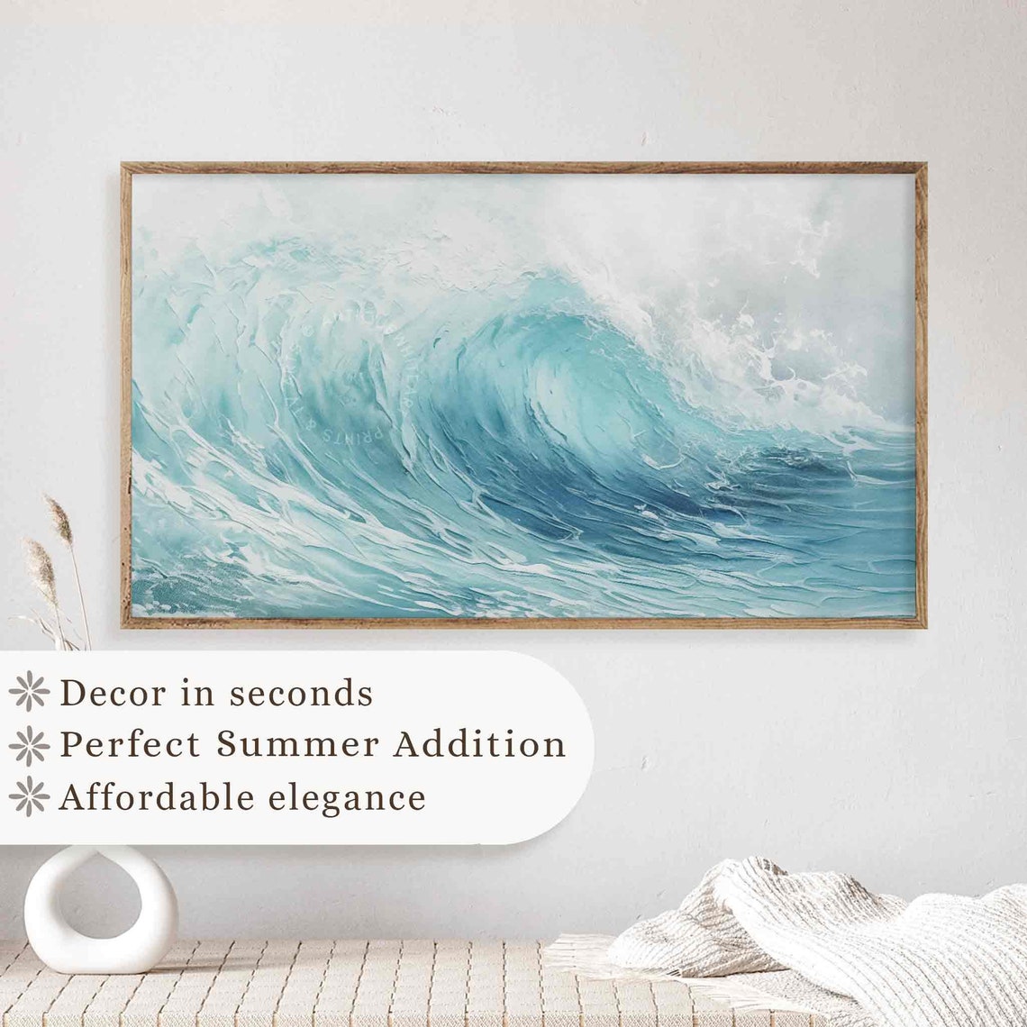 Turquoise Ocean Wave Curl Textured Abstract Seascape Wall Art Poster - Image 2