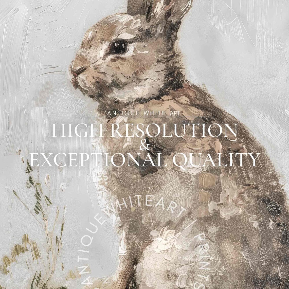 Vintage Rabbit Oil Painting Brown Bunny in Grass Animal Wall Print - Image 4