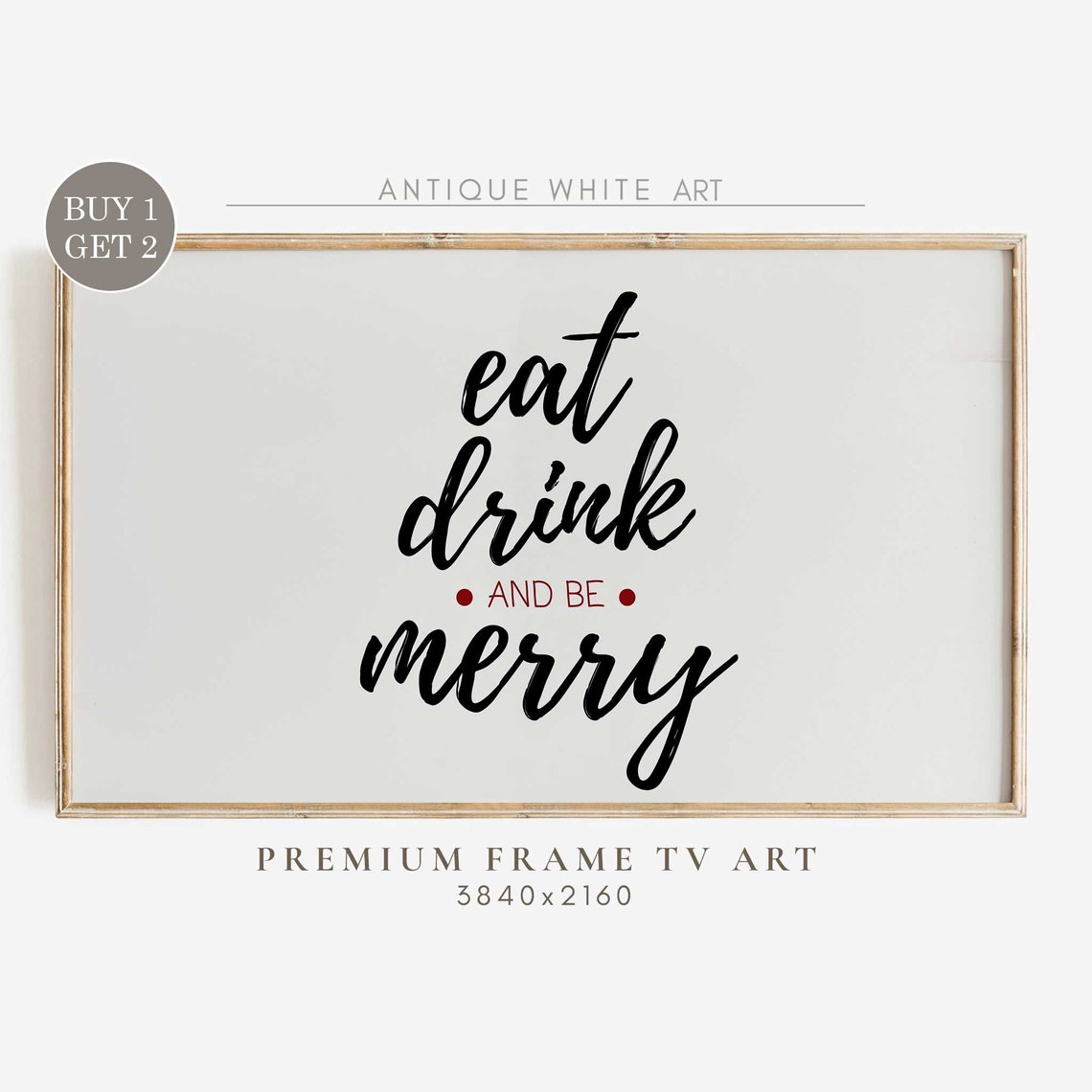 Eat Drink And Be Merry Christmas Script Typography Wall Art Print