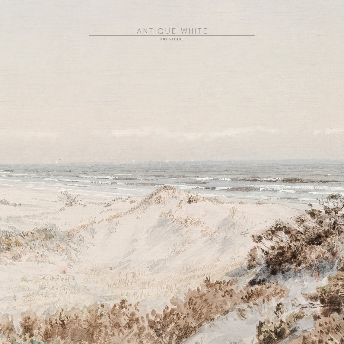 Antique Beach Dunes Seascape Soft Neutral Coastal Landscape Print - Image 2