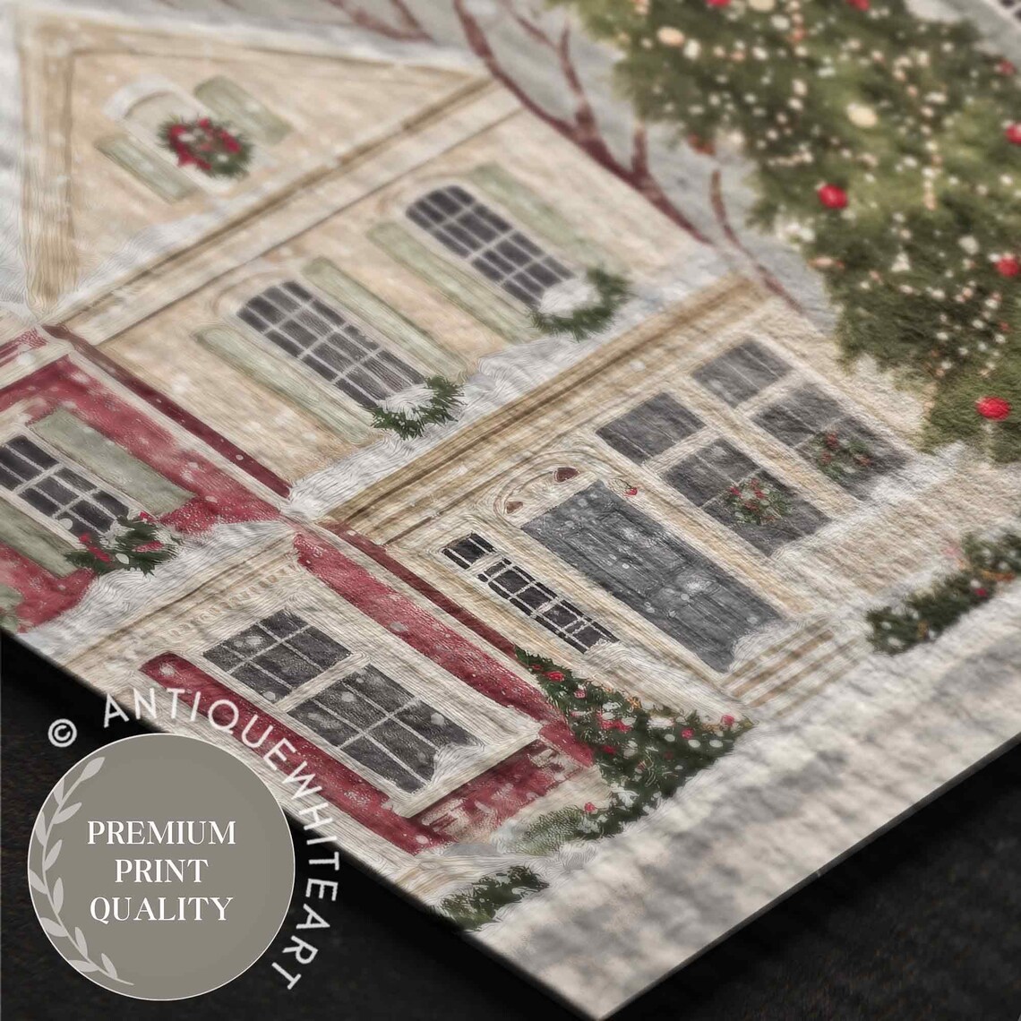 Rustic Christmas Town Print, Moody Winter Decor - Image 3