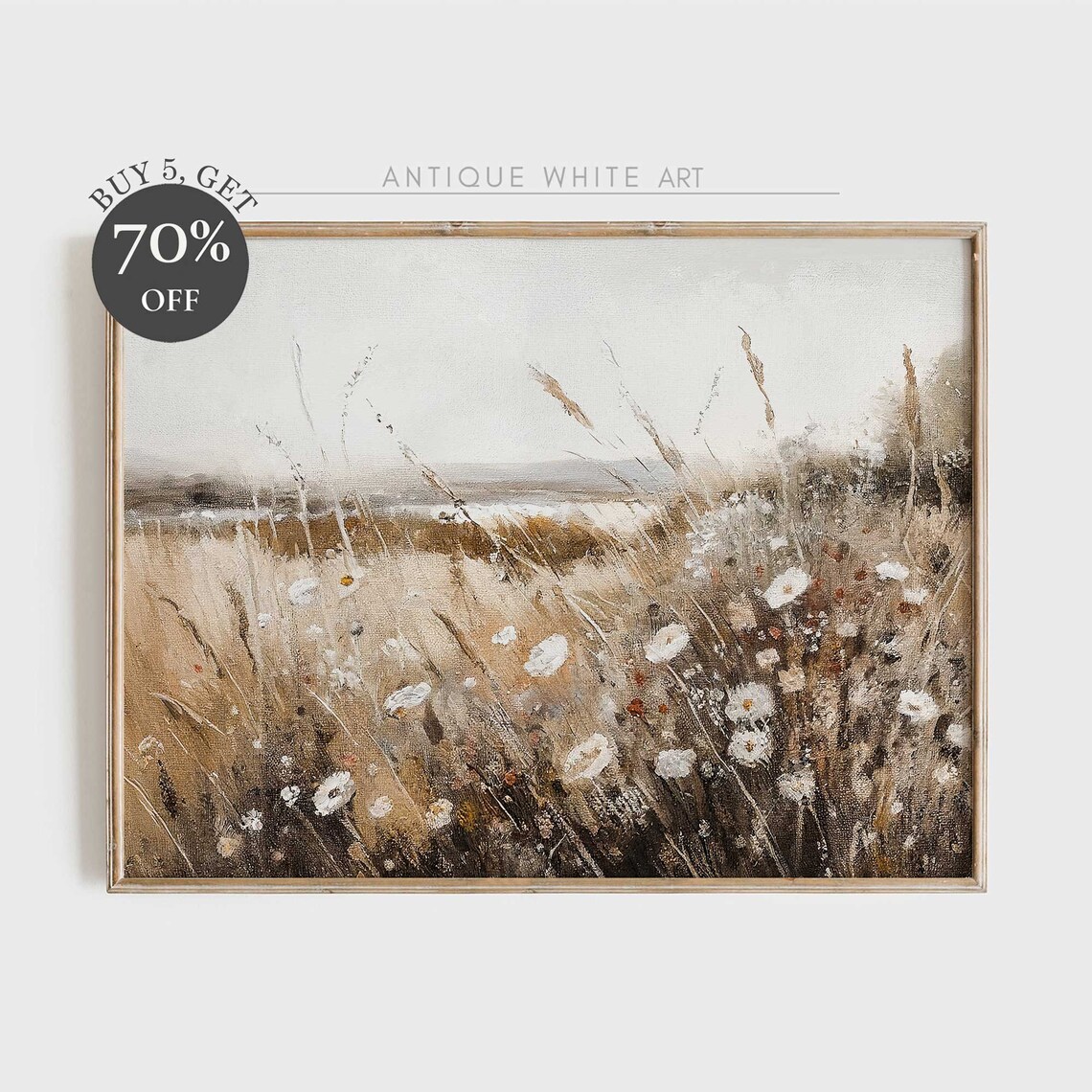 Wildflower Field Vintage Landscape Art Print, Autumn