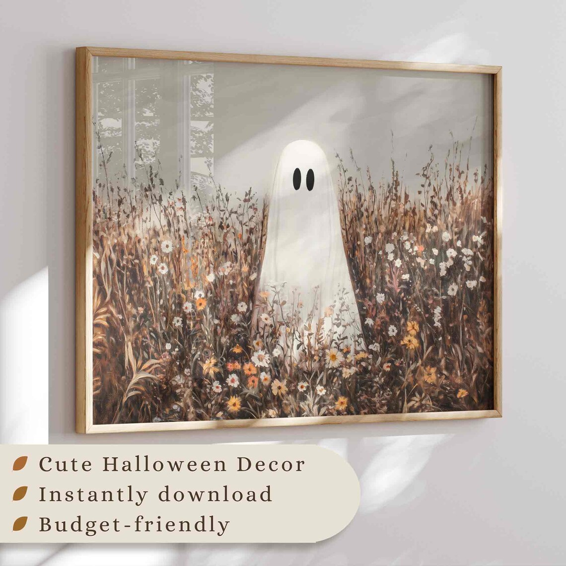 Cute Ghost in a Wildflower Field, Farmhouse Halloween Art Print - Image 3