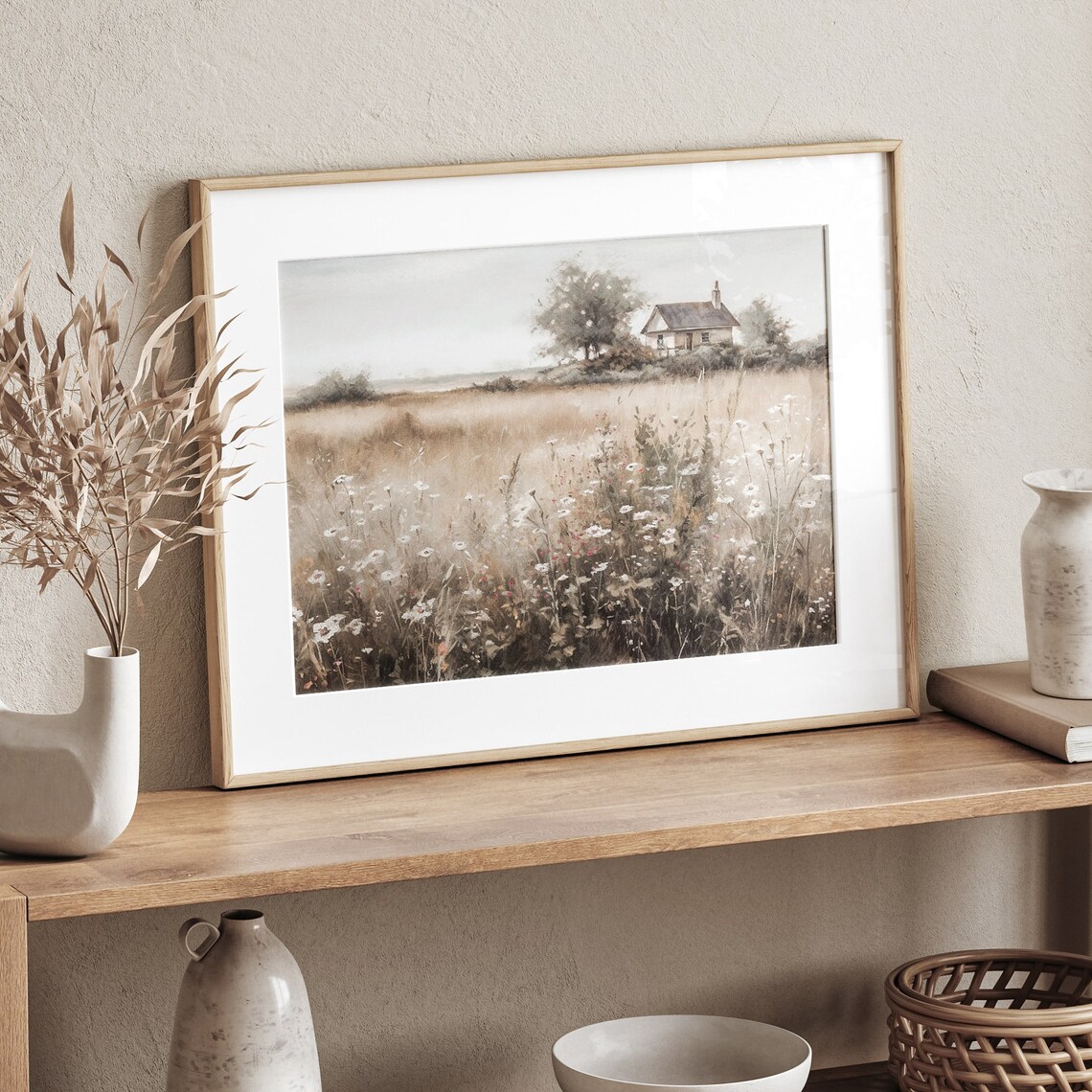 Wildflower Field Landscape Vintage Farmhouse Art Print - Image 4
