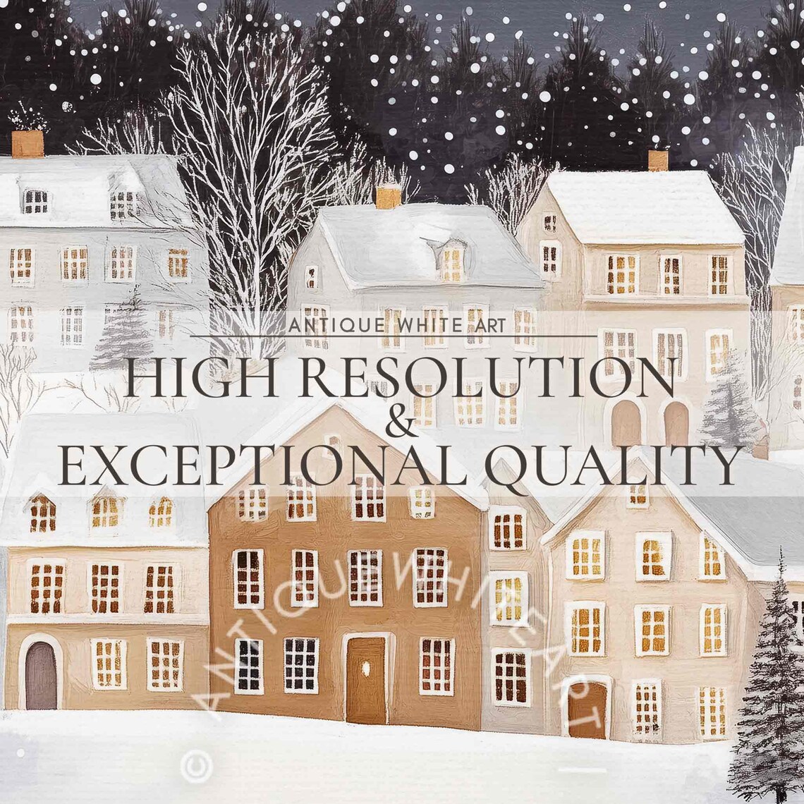 Christmas Village Winter Town At Night Art Print - Image 2