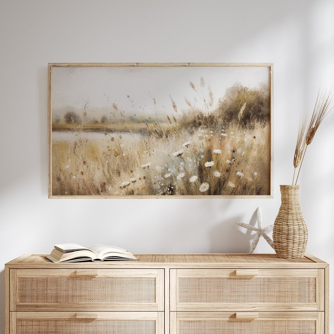 Spring Wildflower Field, Warm Tone Landscape Art Print - Image 4