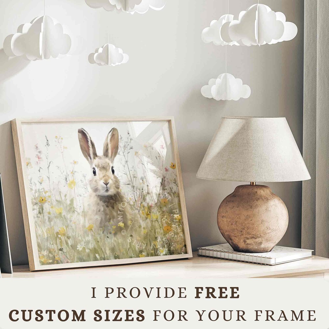 Easter Bunny Spring Decor with Wildflowers, Art Print - Image 3