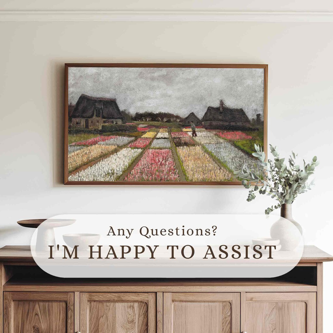 Flower Field Vintage Oil Painting Art Print - Image 2