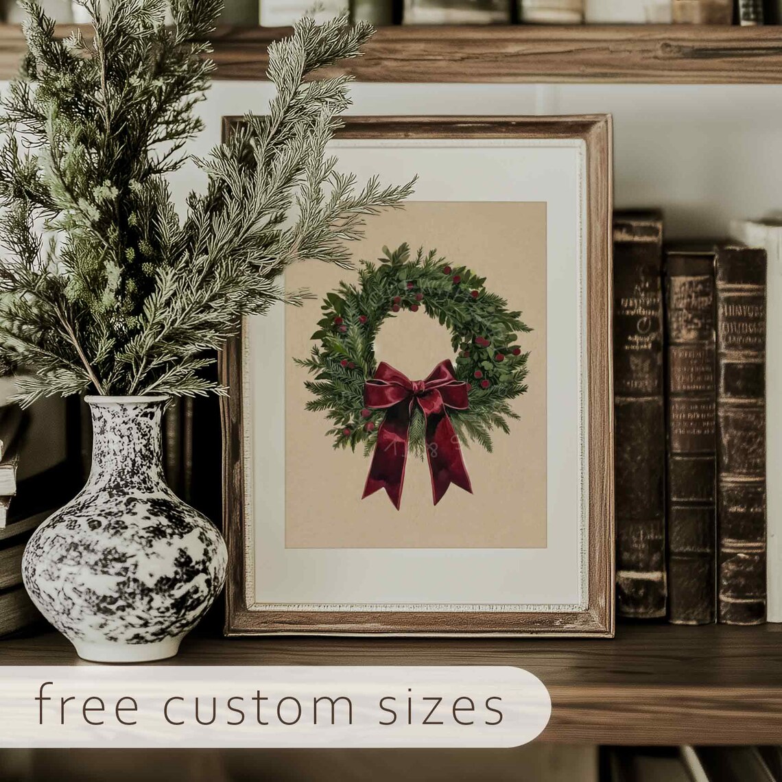 Vintage Christmas Wreath Painting Holiday Decor - Image 2