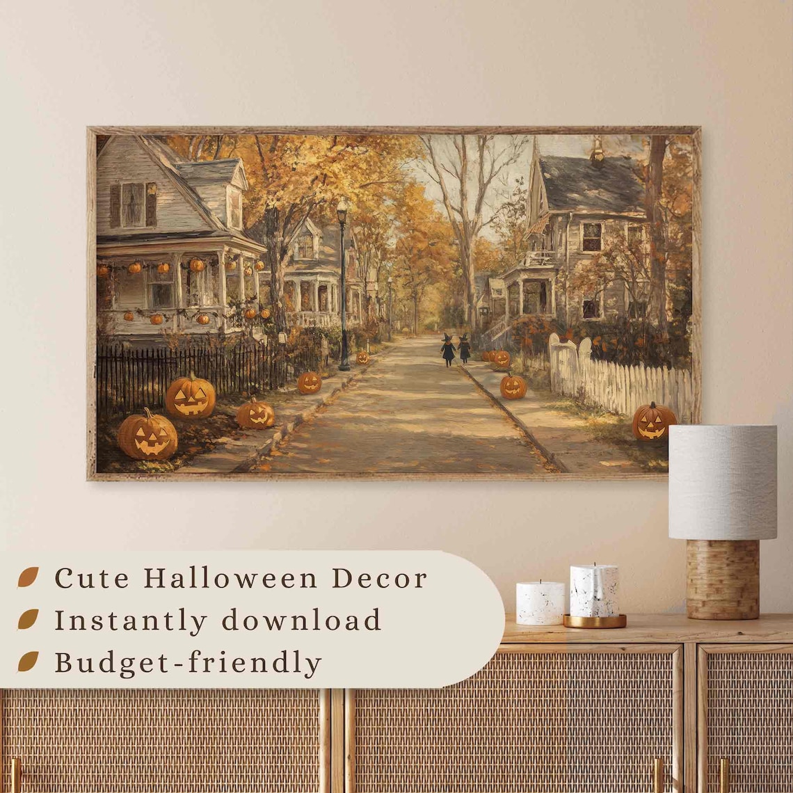 Spooky Town Halloween Vintage Town Street Art Print - Image 3