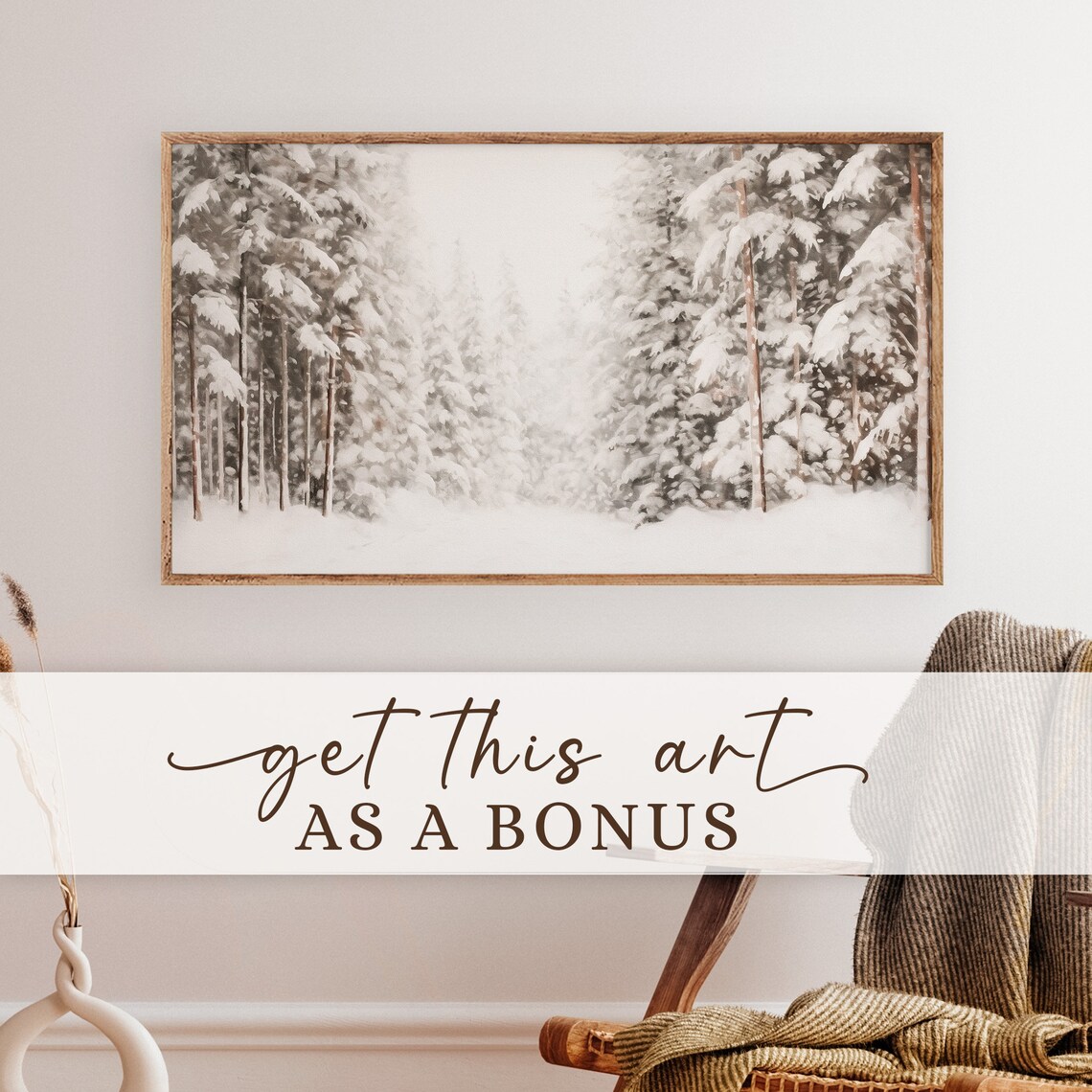 Deer in Snowy Winter Landscape Christmas Art Print - Image 5