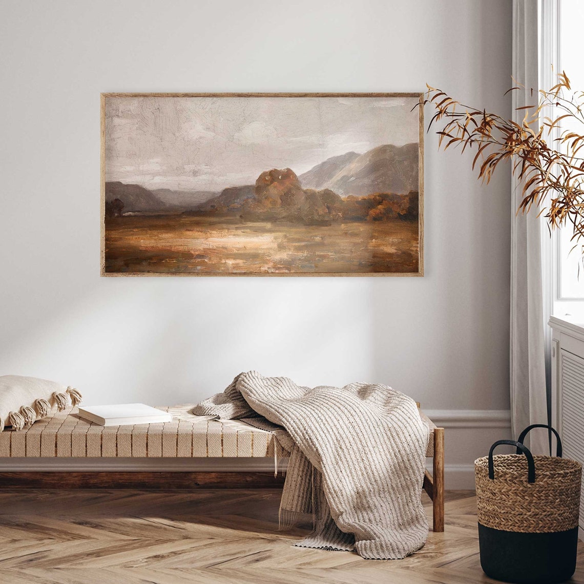 Muted Autumn Mountain Valley Earth Tone Field Vintage Landscape Poster - Image 3
