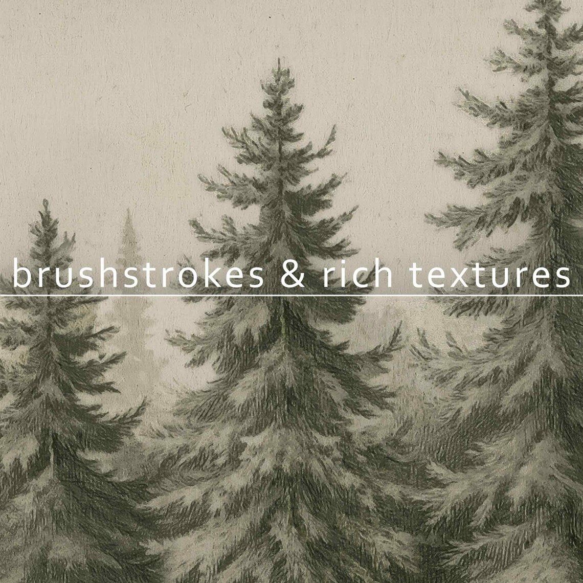 Row Of Snowy Evergreen Trees Vintage Winter Sketch Forest Wall Art - Image 4