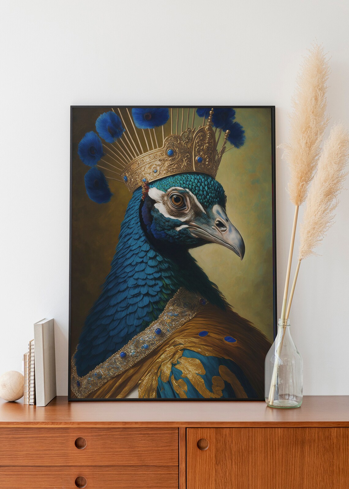 Regal Peacock Golden Crown Royal Portrait Funny Animal Art Poster