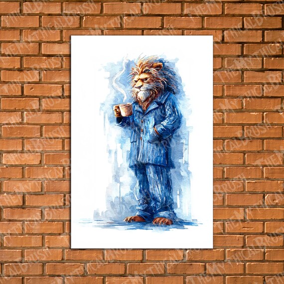 Watercolor Lion Wall Print Poster Coffee Art Above Bed Bedroom Kitchen Unique