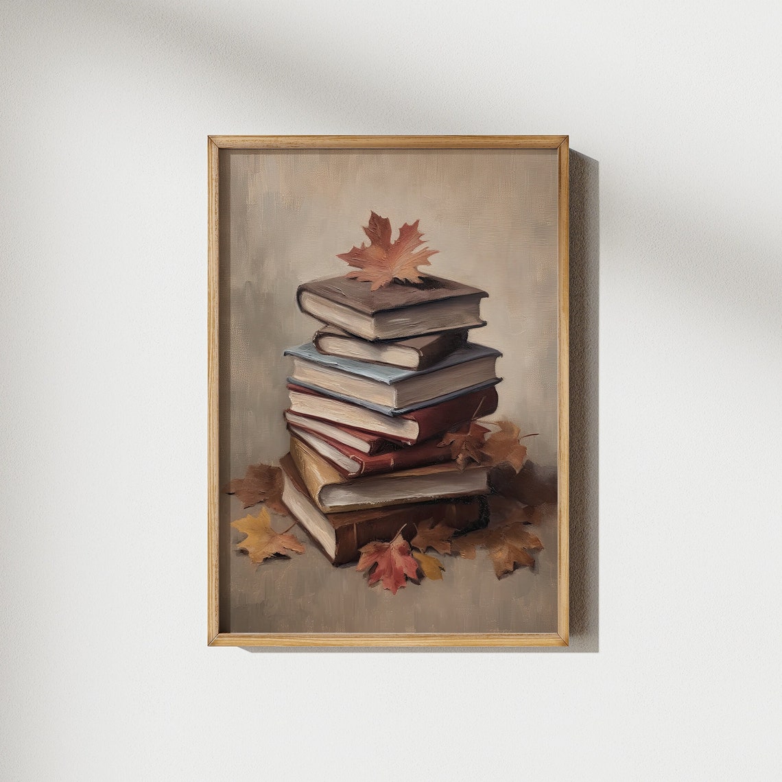 Stack of Vintage Books Autumn Leaves Cozy Fall Reading Poster - Image 2