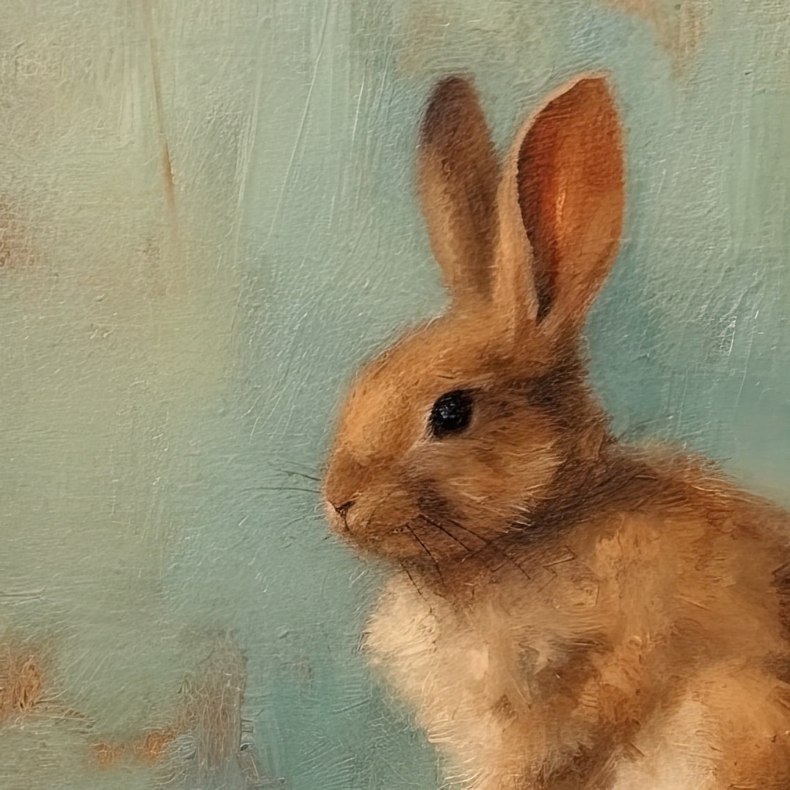 Vintage Brown Bunny Rabbit On Shelf Against Teal Wall Nursery Poster - Image 3